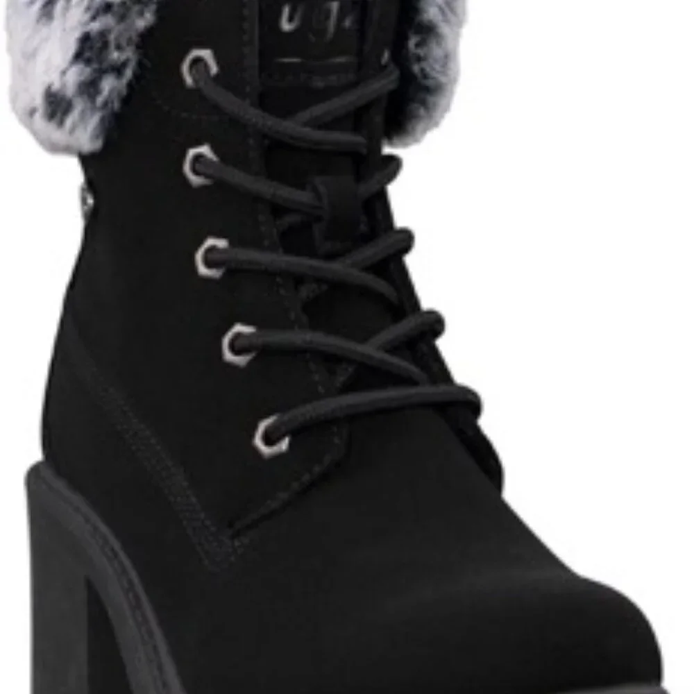 Lugz women's Clove Block Heel Ankle Bootie Faux Fur Fashion Boot Black Size 5.5 - Picture 2 of 5